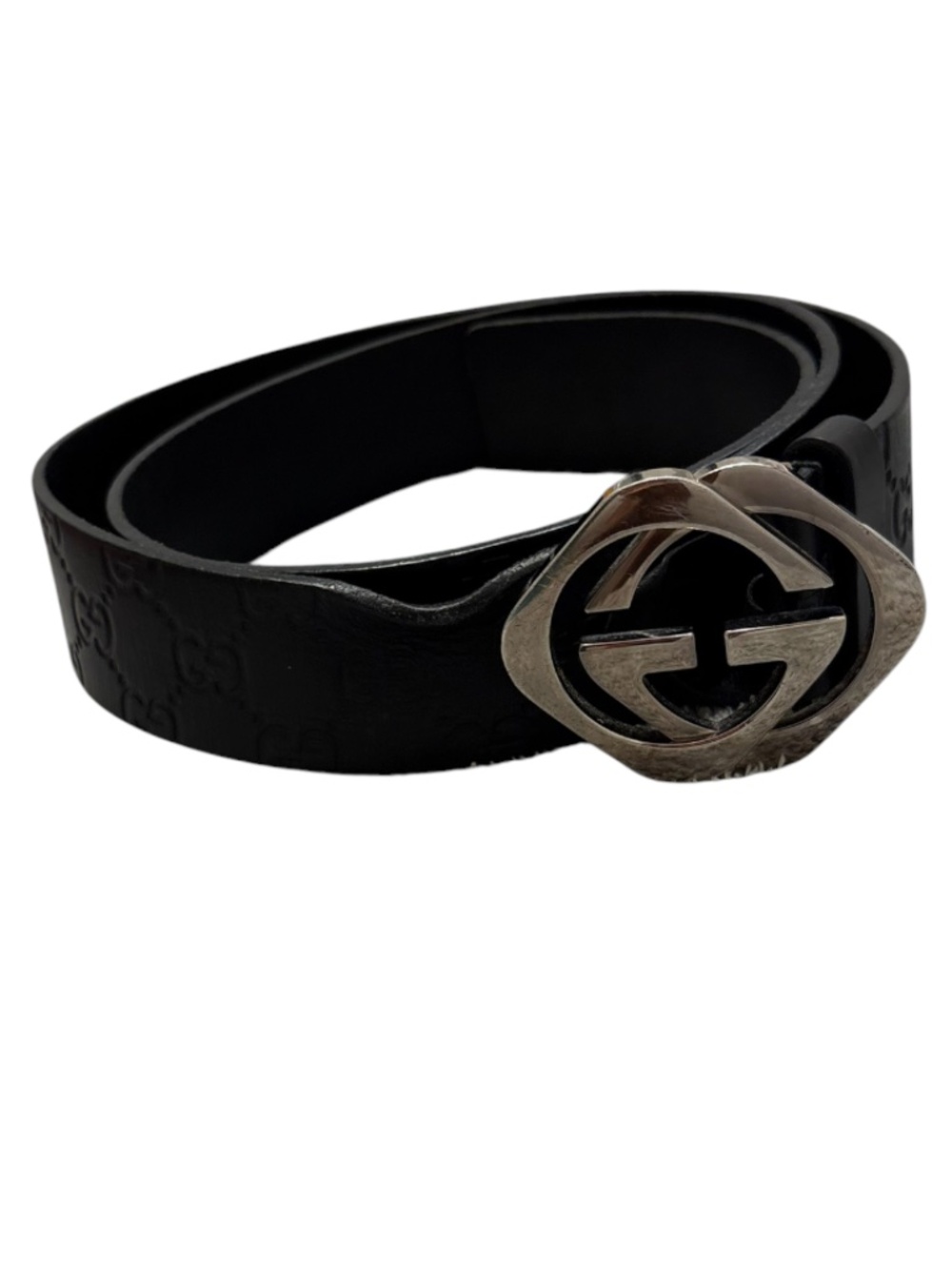 Gucci Interlocking GG Buckle Belt Black Guccissima Leather 95-38 182120 525040 - Picture 1 of 6